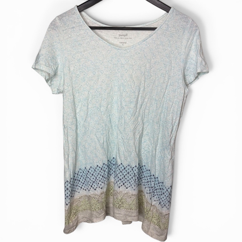 J Jill Pure Jill Women's Medium Linen & Rayon Tunic Short Sleeve V Neck Shirt